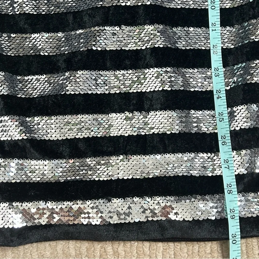 RtA Silver Sequin and Black Velvet Striped Lomg Sleeve Bodycon Mini Dress